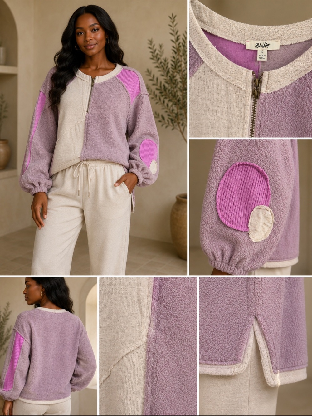 Billabong Lavender Colorblock Sherpa Zip Pullover